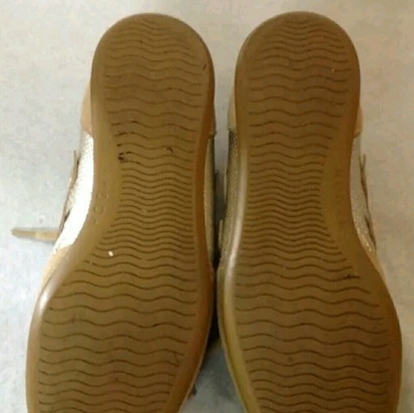 Gold Calfskin Leather Suede Flats Sneakers Size 5 - Picture 4 of 4